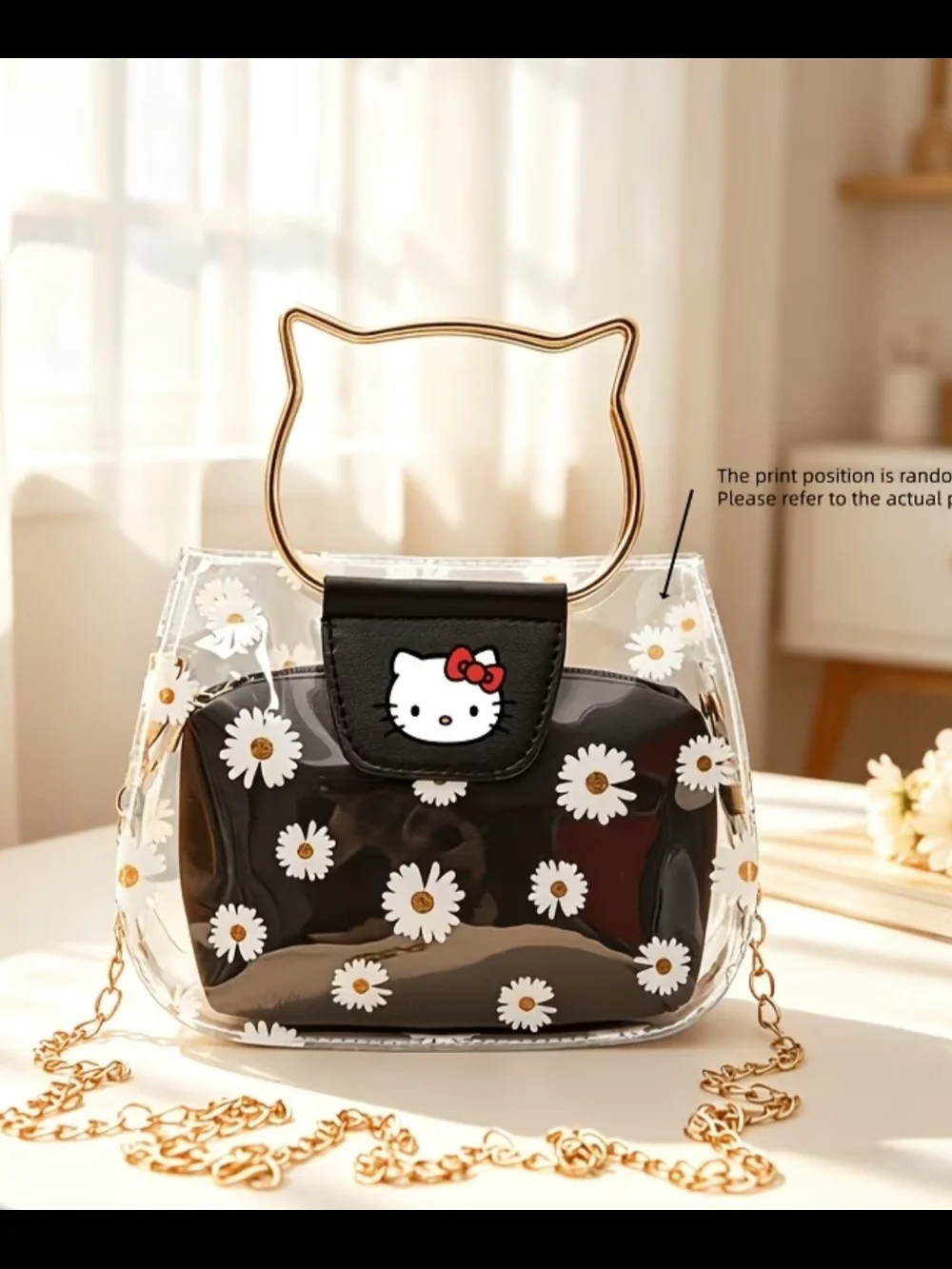 Hello Kitty Clear Daisy Mini Bag with Black Pouch and Gold Handle
